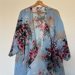 Floral Sheer Cardigan /kimono - Blue and Pink - flowy and comfortable